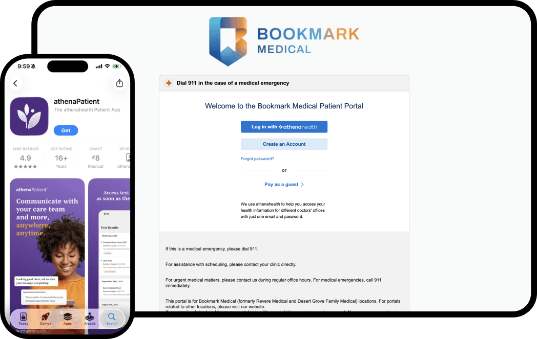 Bookmark Medical patient portal on phone and tablet